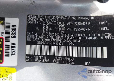 2014 Toyota Sienna Le V6 8 Passenger from USA, damaged, VIN 5TDKK3DC6ES490926
